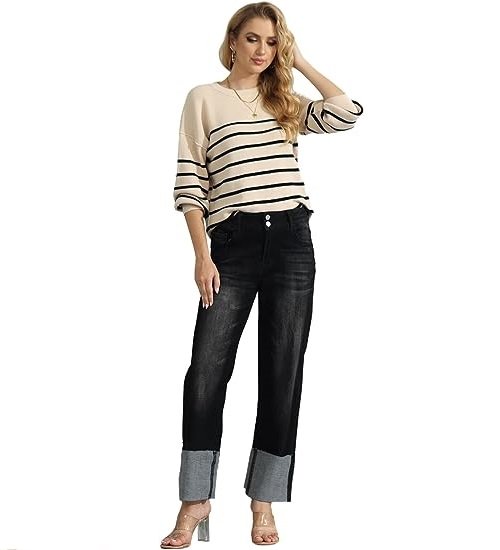 Womens High Waisted Straight Jeans Stretchy Denim Jeans