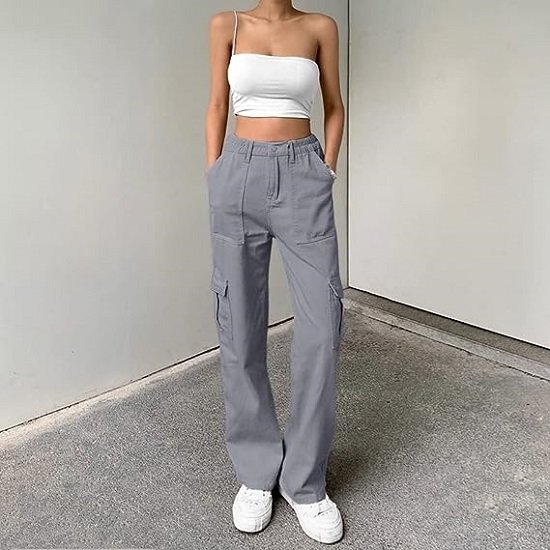 Pants for Women High Waisted Casual Pants Baggy Stretchy Wide Leg  with 6 Pockets